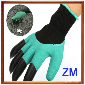 Gants creusés de jardin enduits de latex de produit chaud avec quatre griffes